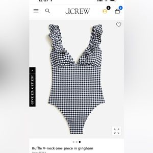 New With Tag J. Crew Ruffle V-Neck One Piece in Gingham Size 18